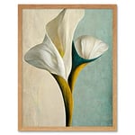 Wee Blue Coo Cala Lily Lilies Flower Abstract Minimalist Painting Duck Egg Cream Mustard Art Print Framed Poster Wall Decor 12x16 inch