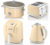 Swan Retro Cream Kettle, 4 Slice Toaster 6L Air Fryer & Slow Cooker Matching Set