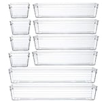 Backerysupply Clear Plastic Drawer Organizer Tray for Vanity Cabinet (Set of 10),Storage Tray for Makeup, Kitchen Utensils, Jewelries, and Gadgets