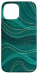 Coque pour iPhone 15 Topographie rayée vert foncé vagues abstraites