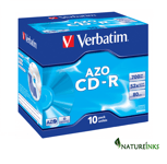 10 Verbatim Azo Crystal Surface CD-R 52x 700MB 80m Blank CD Discs 43327 in Case