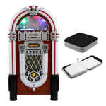 50-tals Retro Skivspelare i Vintage-stil | Jukebox med FM-radio, Bluetooth, AUX, MP3 och USB Hi-Fi Stereo Underhållning | 7 Färgväxlande LED-lampor +