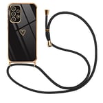 Pnakqil Cordon Coque pour Samsung Galaxy A53 5G avec Collier, Silicone Antichoc Housse avec Motif Coeur d'amour avec Lanière en Corde, pour Samsung A53 5G 6.5 Pouces Case, Nior