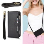 Fodral för Samsung Galaxy A12/m12 Cover Lanyard Axelrem & Handrem Dragkedja Magnetisk Plånboksfodral Black A