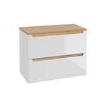 Meuble sous-vasque 80cm 2 tiroirs plan de toilette Livia Blanc et Bois