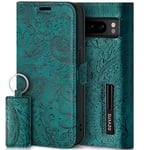 SURAZO Slim Magnetic Mobile Phone Case for Google Pixel 8 Pro Leather - Foldable Genuine Leather Protective Case [Card Slot, RFID Protection, Floral Pattern] Flip Wallet Case Cover Leather Case