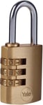 Yale Y150B/30/125/1 - Brass Combination Padlock (30 mm) - Indoor Steel Shackle 