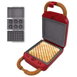 Cecotec Appareil à Sandwichs Rock'nToast Retro One Red. Machine à Sandwich Rétro 700W, 3 Plaques Interchangeables Pour Sandwiches, Gaufres et Beignets,Revêtement RockStone, Base Antidérapante