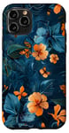 Coque pour iPhone 11 Pro Motif floral abstrait bleu avec abeilles tropicales vintage