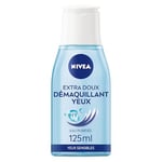 NIVEA Démaquillant Yeux Extra Doux (1 x 125 ml), enrichie en eau purifiée déminéralisée & acide hyaluronique, nettoyant visage hydratant, soin visage femme, démaquillant yeux sensibles