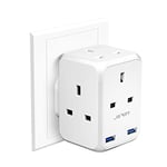 4 Way Plug Adapter USB, JSVER Multi Plug Extension UK with 2 USB Ports 13A Multiplug Socket Adapter for Phone,Tablet White