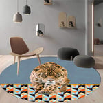 JXILY Tapis Ronde, Tapis de Sol à la Mode Tapis d'animaux Sauvages Anti-Slip Mat Tapis de Zone pour Le Salon et la Chambre Couverture Décorative,Tiger 2,150cm