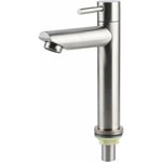 Acier Inoxydable Brossé Simple Robinet Froid Lavabo Robinet Eau Type Clé Robinet Accessoire de Salle de Bains pour la Maison Cuisine Salle de