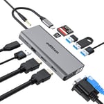oditton Hub USB C, 12 en 1 Stations d'accueil avec HDMI 4K *2, SD/TF, PD 100W, VGA, 2* USB 3.0, 2* USB 2.0, 3.5MM Jack, Gigabit Ethernet, Adaptateur USB C pour Mac Pro/Air Dell Tablette