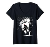 Womens Funny Bigfoot Christmas Loch Ness Santa Hat Snowflakes Xmas V-Neck T-Shirt