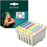 6 kpl Epson 801 XL tulostimen mustekasettien sarja = T0801 + T0802 + T0803 + T0804 + T0805 + T0806 , 15 ml ja 500 sivua mustaa , 14 ml ja 470 sivua kutakin väriä , yhteensopiva PX660 R285 RX585 PX710