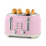 Salter EK5739PNK Retro 4-Slice Toaster – "Wide Slots, 6 Browning Levels, Defrost, Reheat, Cancel Functions, Removable Crumb Tray, Extra Thick Bread/Bagels, High-Lift Eject, Self-Centring, 1630W, Pink