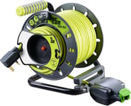 Masterplug Pro-XT Reverse Open Cable Reel with Single In-Line Socket 25M ,Green