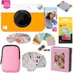 KODAK Printomatic Full-Color Instant Print Camera Gift Bundle + Soft Case + Zink 2x3" Sticky Back Photo Paper 20pk + Album + Sticker Sets + Sticker Frames + Hanging Frames + Markers, Fun Gift - Yellow