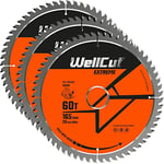 WellCut TCT Saw Blade 165mm x 60T x 20mm Bore for DSS611, DCS391 Pack of 3