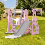 Wishdor - Toboggan pour enfants avec balançoire, toboggan pour enfants 4 en 1,Blanc et Rose