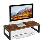 Relaxdays Organiseur pour écran de PC, rehausseur pour Le Bureau, HxLxP: 15x55x23 cm, Design Industriel, Marron - Noir