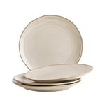 MÄSER Série Nottingham Lot de 4 assiettes avec jeu de lignes en filigrane et glaçure élégante, assiettes à dessert en céramique au look vintage moderne, grès, beige