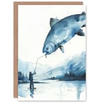 Legendary Catch Reel Fishing Fish Watercolour Birthday Card